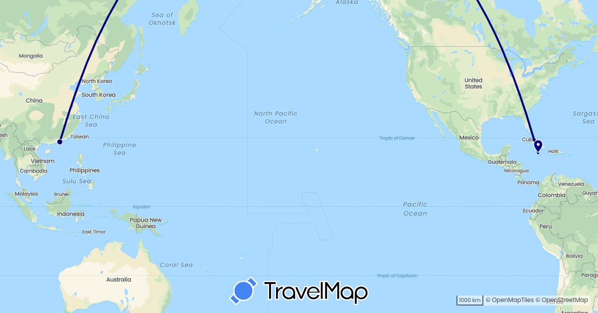 TravelMap itinerary: driving in China, Jamaica (Asia, North America)